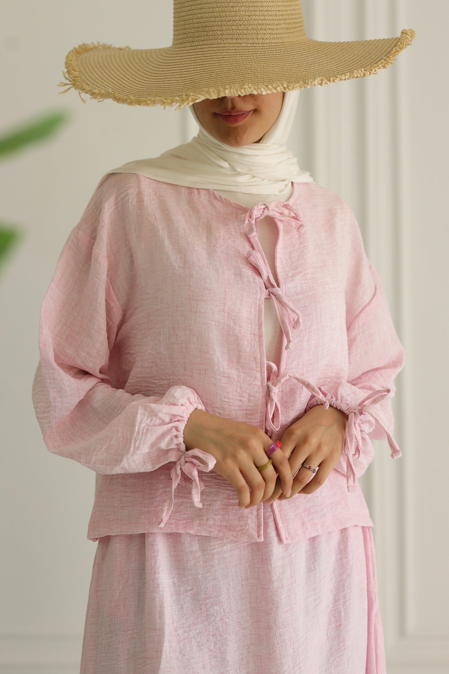 Miss Chic Bow Linen set-Pink