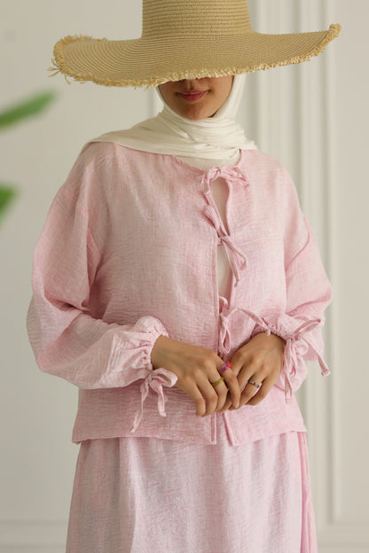 Miss Chic Bow Linen set-Pink