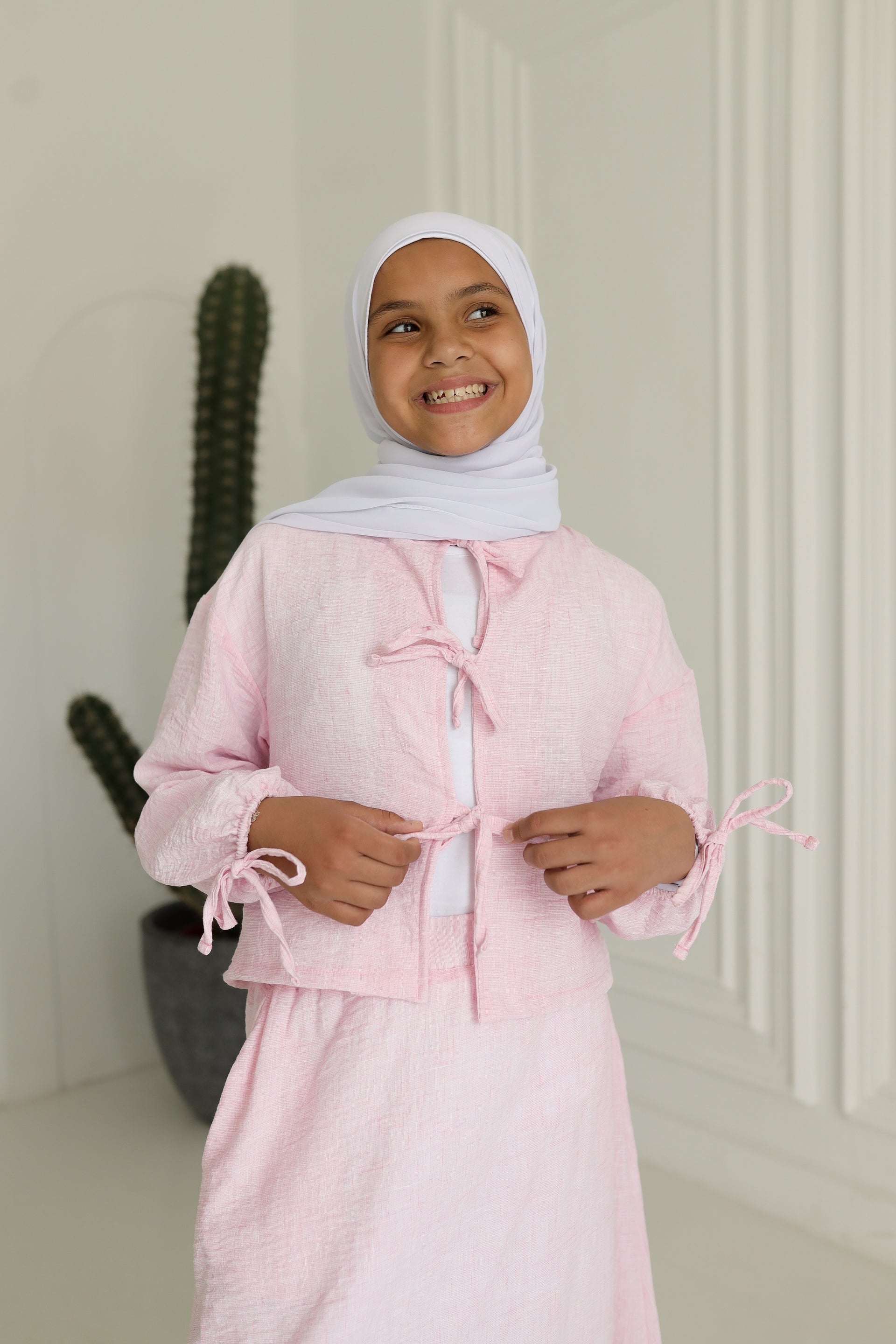 Little Miss Bow Linen set-Pink