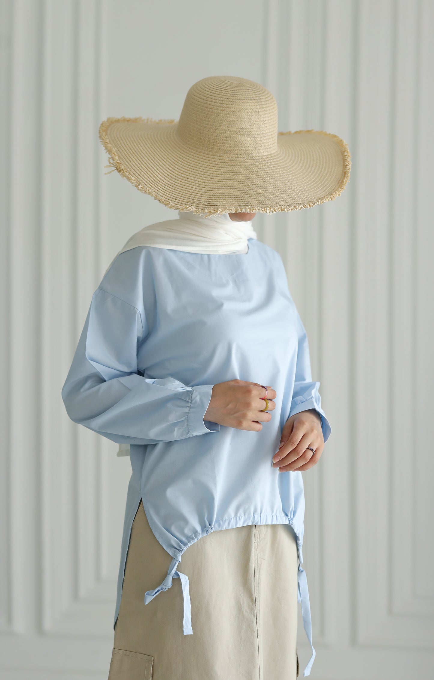 Miss Chic Poplin flow blouse-Blue