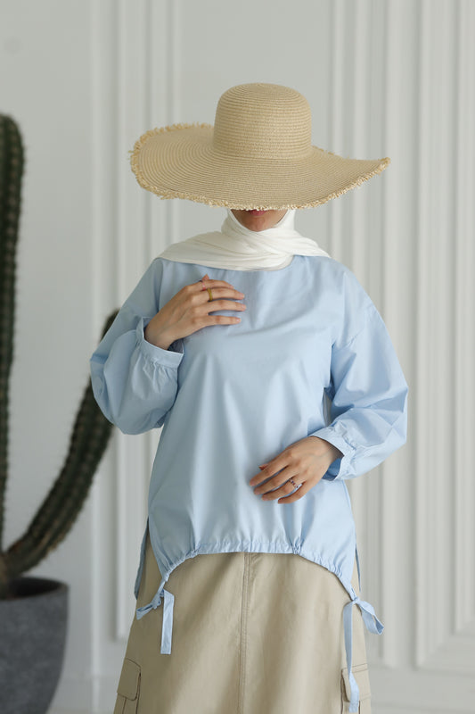 Women Poplin flow blouse-Blue