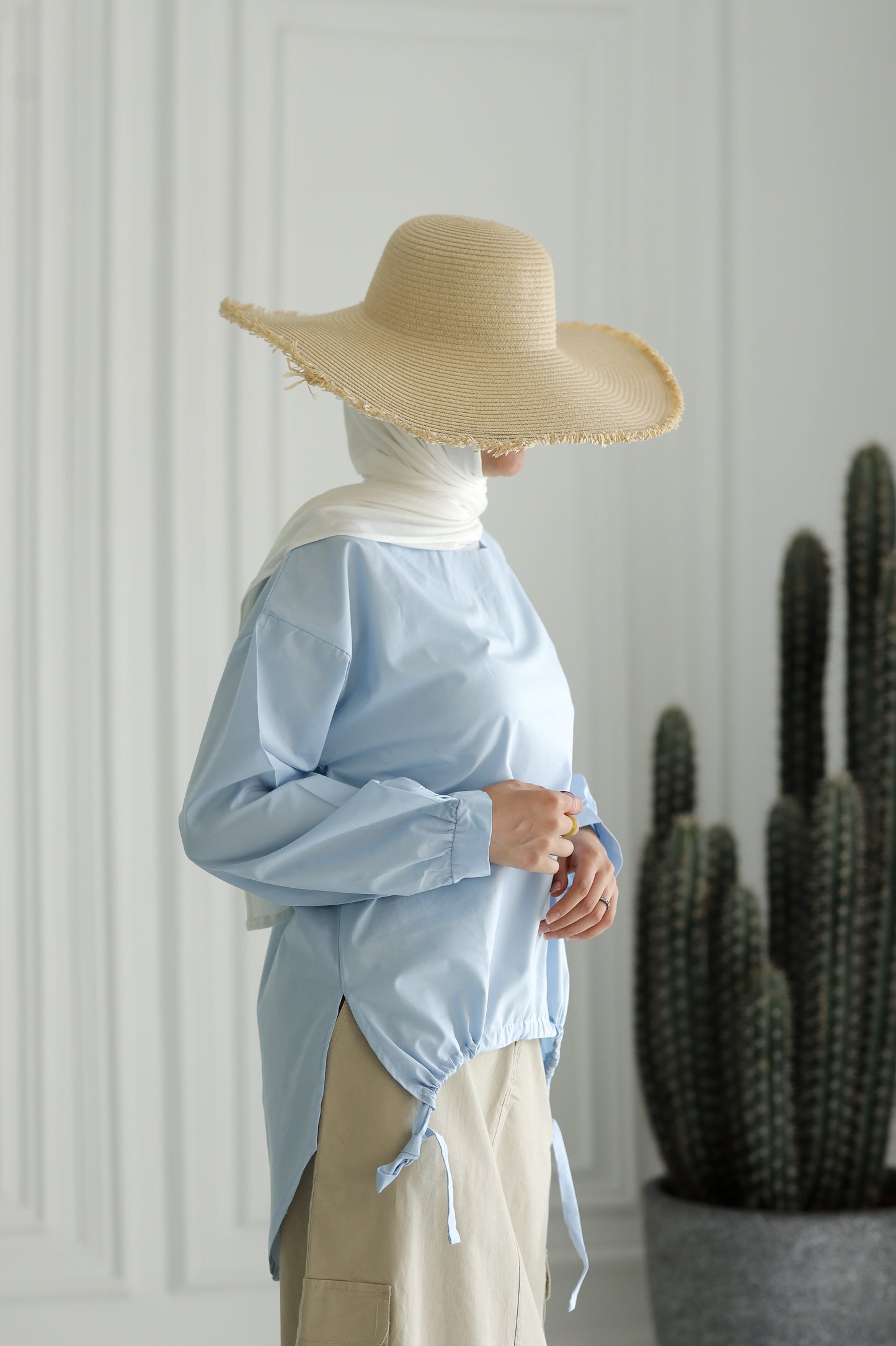 Miss Chic Poplin flow blouse-Blue