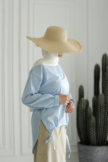 Miss Chic Poplin flow blouse-Blue