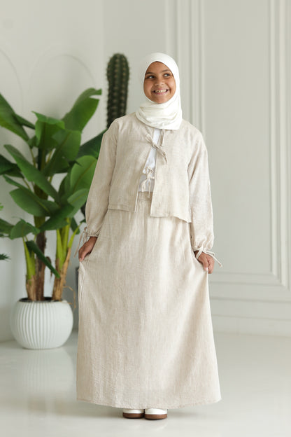 Little Miss Bow Linen set-Beige