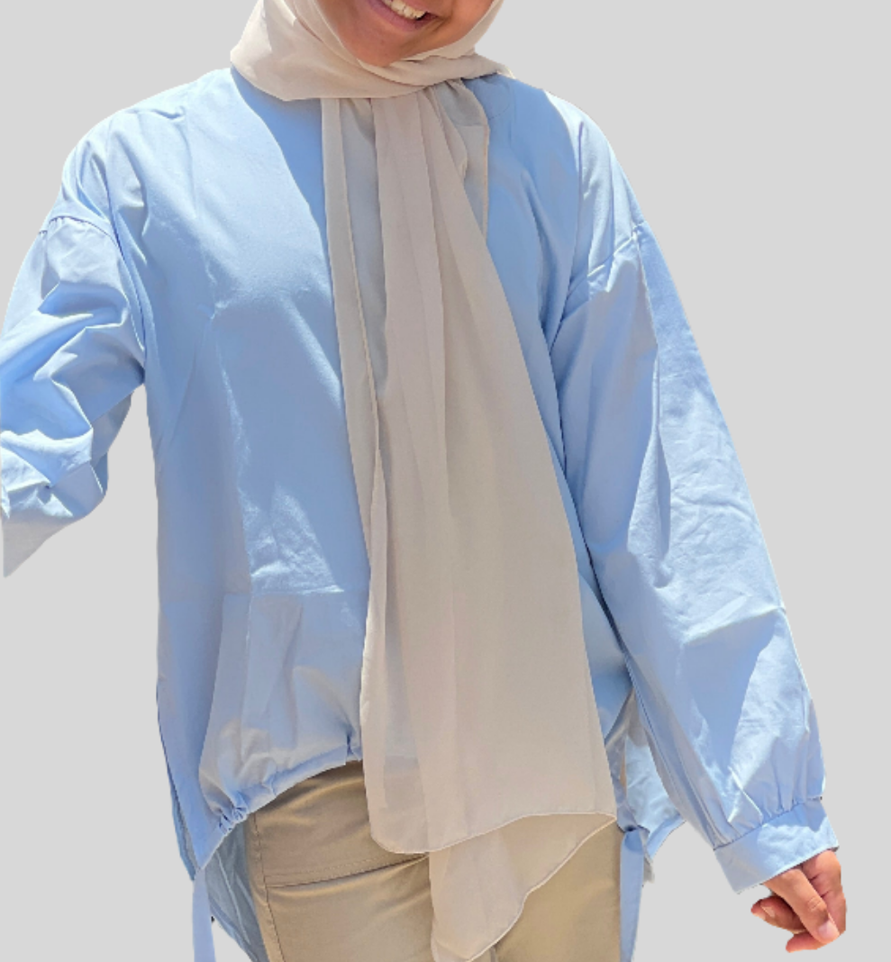 Teens Poplin flow blouse-Blue
