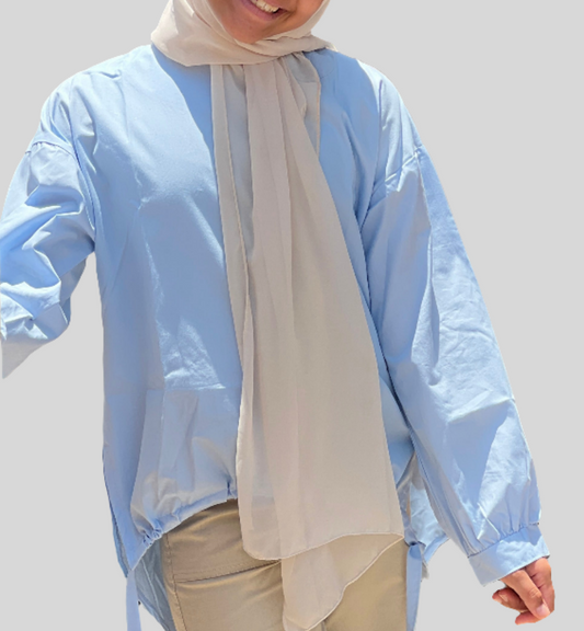 Teens Poplin flow blouse-Blue
