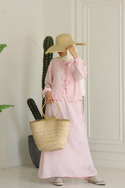 Miss Chic Bow Linen set-Pink
