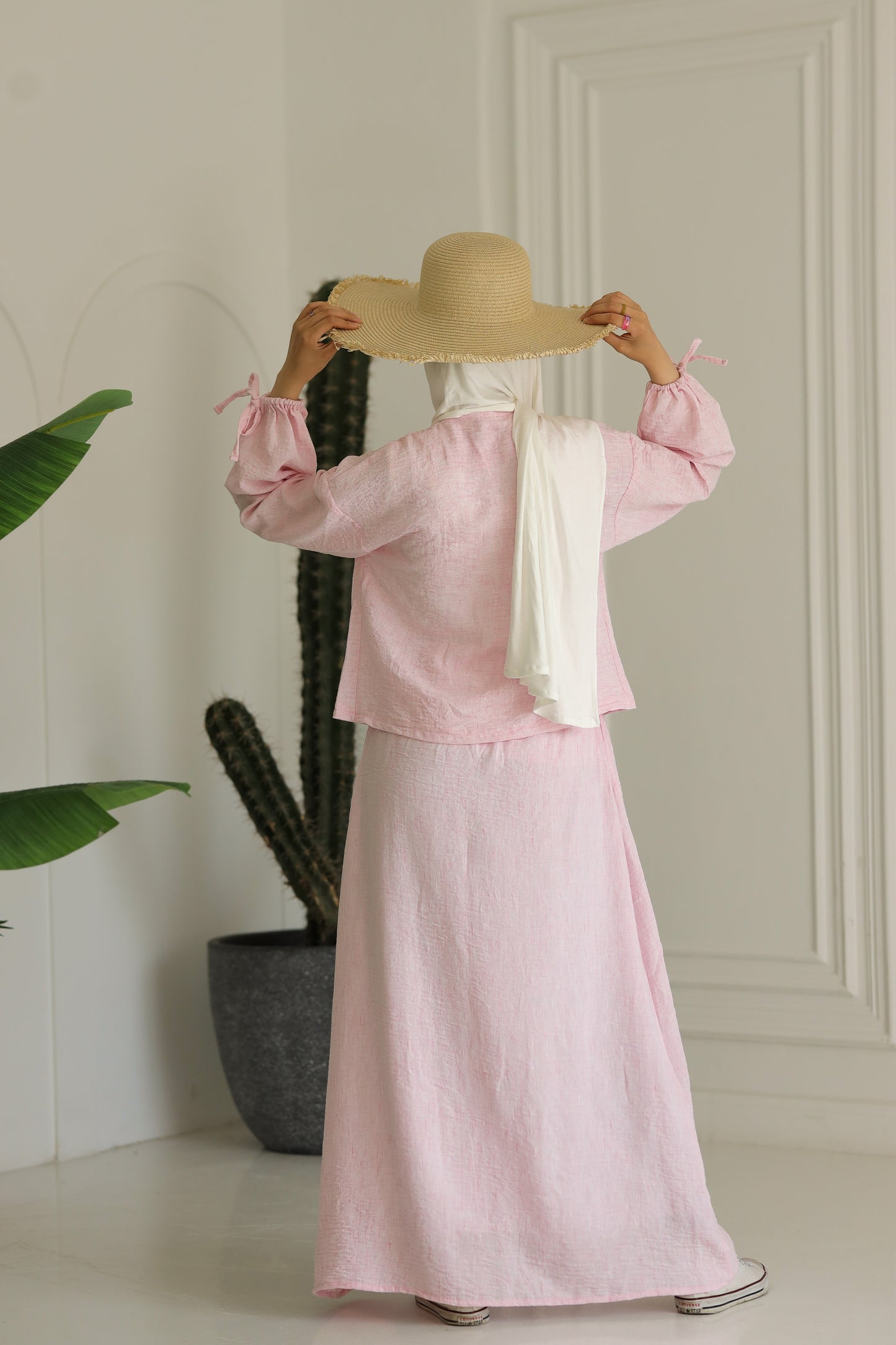 Miss Chic Bow Linen set-Pink
