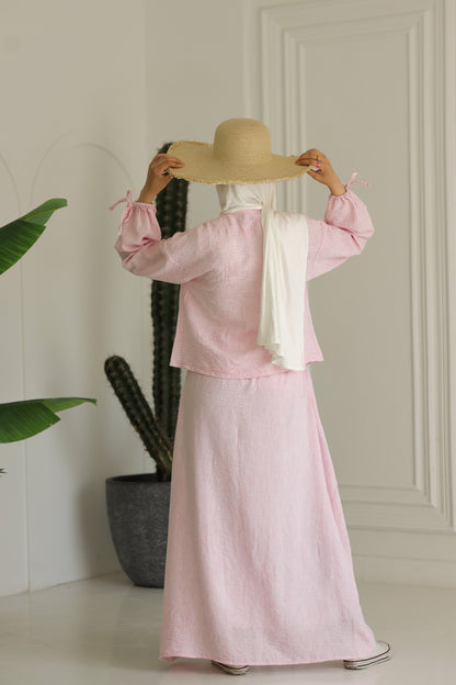 Miss Chic Bow Linen set-Pink