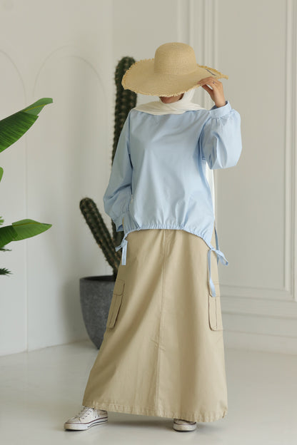 Miss Chic Poplin flow blouse-Blue
