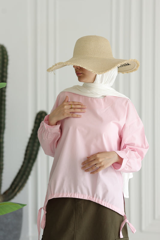 Women Poplin flow blouse-Pink