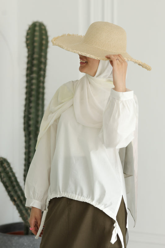 Women Poplin flow blouse-Off white