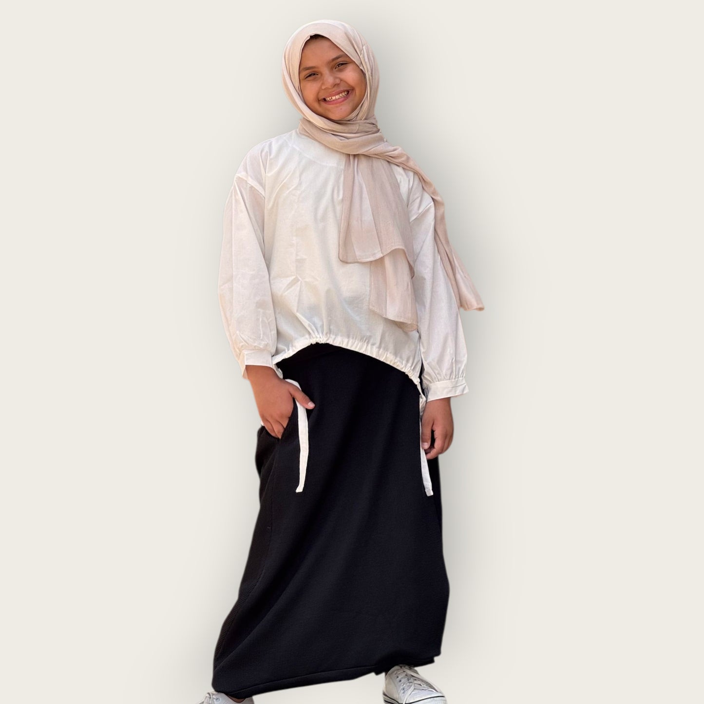 Teens Poplin flow blouse-Off white