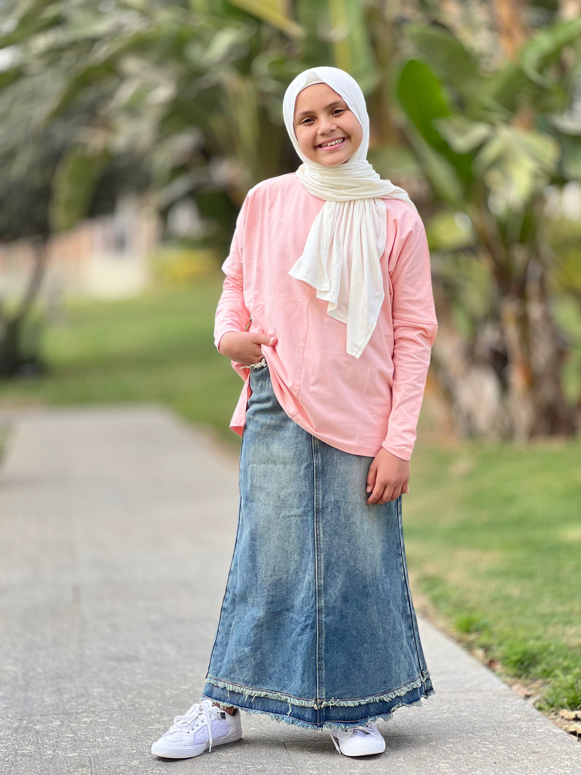 Denim Skirt Hijab Style Denim Long Skirt Hijab Skylar Denim Long A-Line Skirt (014202
