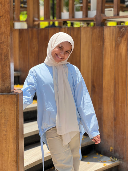 Teens Poplin flow blouse-Blue